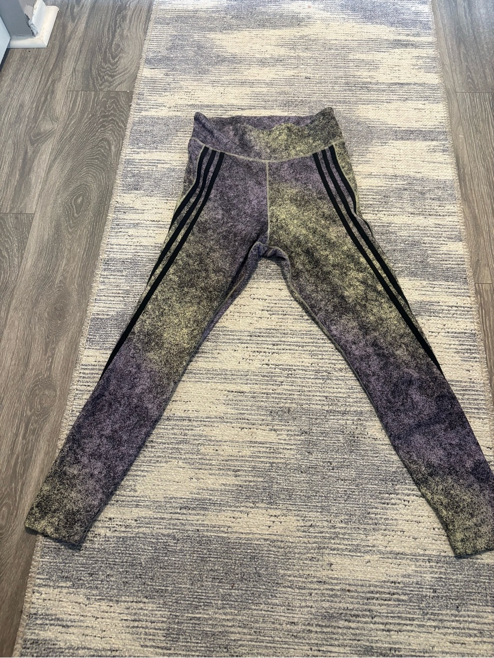 Women Purple and Olive Green Athletic Leggings with Black Stripe Detail